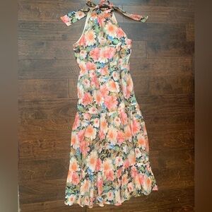 NWOT Hale House Floral Halter Maxi Dress in Coral Pink